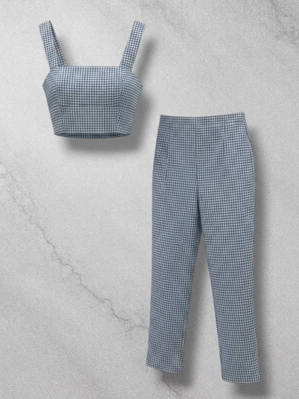 Lulus NWT Blue Plaid 2 Piece Matching Set Crop Tank & Wide Leg Pants S